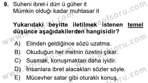 XVII. Yüzyıl Türk Edebiyatı Dersi 2025 - 2026 Yılı (Final) Dönem Sonu Sınav Soruları 9. Soru