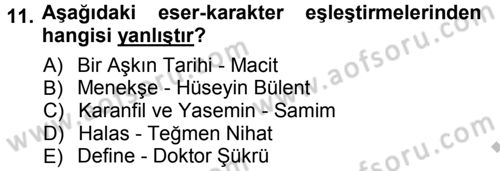 2. Abdülhamit Dönemi Türk Edebiyatı Dersi 2012 - 2013 Yılı (Vize) Ara Sınav Soruları 11. Soru