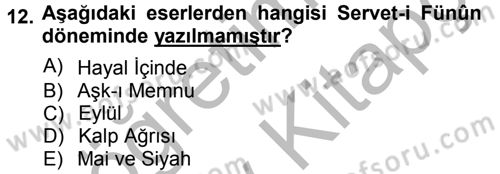 2. Abdülhamit Dönemi Türk Edebiyatı Dersi 2012 - 2013 Yılı (Vize) Ara Sınav Soruları 12. Soru