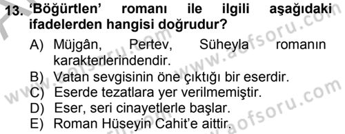 2. Abdülhamit Dönemi Türk Edebiyatı Dersi 2012 - 2013 Yılı (Vize) Ara Sınavı 13. Soru