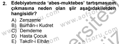 2. Abdülhamit Dönemi Türk Edebiyatı Dersi 2012 - 2013 Yılı (Vize) Ara Sınav Soruları 2. Soru