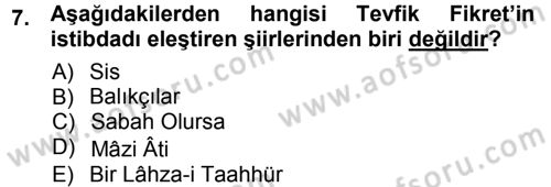 2. Abdülhamit Dönemi Türk Edebiyatı Dersi 2012 - 2013 Yılı (Vize) Ara Sınav Soruları 7. Soru