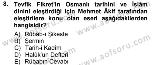 2. Abdülhamit Dönemi Türk Edebiyatı Dersi 2012 - 2013 Yılı (Vize) Ara Sınav Soruları 8. Soru