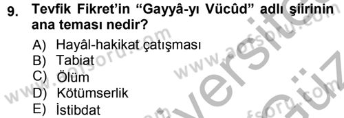 2. Abdülhamit Dönemi Türk Edebiyatı Dersi 2012 - 2013 Yılı (Vize) Ara Sınav Soruları 9. Soru