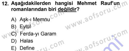 2. Abdülhamit Dönemi Türk Edebiyatı Dersi 2012 - 2013 Yılı (Final) Dönem Sonu Sınav Soruları 12. Soru