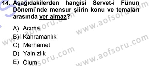 2. Abdülhamit Dönemi Türk Edebiyatı Dersi 2012 - 2013 Yılı (Final) Dönem Sonu Sınav Soruları 14. Soru