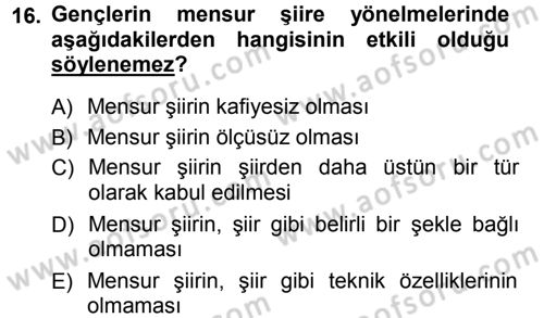 2. Abdülhamit Dönemi Türk Edebiyatı Dersi 2012 - 2013 Yılı (Final) Dönem Sonu Sınav Soruları 16. Soru