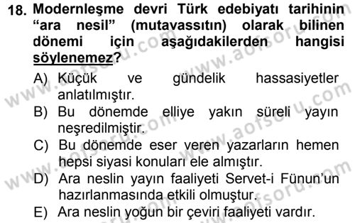 2. Abdülhamit Dönemi Türk Edebiyatı Dersi 2012 - 2013 Yılı (Final) Dönem Sonu Sınav Soruları 18. Soru