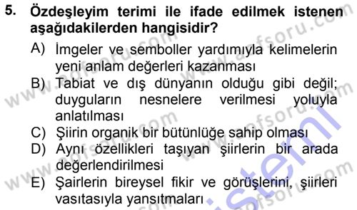 2. Abdülhamit Dönemi Türk Edebiyatı Dersi 2012 - 2013 Yılı (Final) Dönem Sonu Sınav Soruları 5. Soru