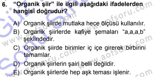 2. Abdülhamit Dönemi Türk Edebiyatı Dersi 2012 - 2013 Yılı (Final) Dönem Sonu Sınav Soruları 6. Soru