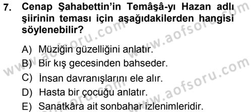 2. Abdülhamit Dönemi Türk Edebiyatı Dersi 2012 - 2013 Yılı (Final) Dönem Sonu Sınav Soruları 7. Soru