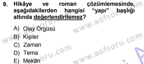 2. Abdülhamit Dönemi Türk Edebiyatı Dersi 2012 - 2013 Yılı (Final) Dönem Sonu Sınav Soruları 9. Soru