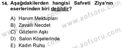 2. Abdülhamit Dönemi Türk Edebiyatı Dersi 2013 - 2014 Yılı (Vize) Ara Sınav Soruları 14. Soru
