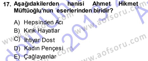 2. Abdülhamit Dönemi Türk Edebiyatı Dersi 2013 - 2014 Yılı (Vize) Ara Sınav Soruları 17. Soru