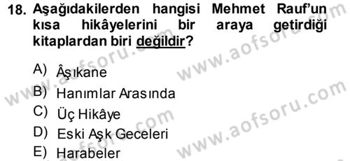2. Abdülhamit Dönemi Türk Edebiyatı Dersi 2013 - 2014 Yılı (Vize) Ara Sınav Soruları 18. Soru
