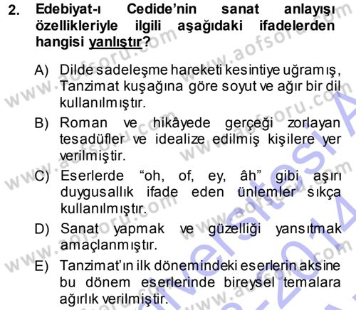 2. Abdülhamit Dönemi Türk Edebiyatı Dersi 2013 - 2014 Yılı (Vize) Ara Sınav Soruları 2. Soru
