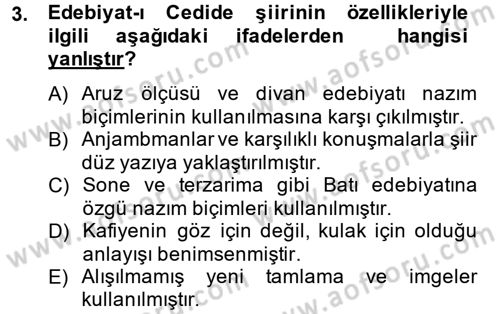2. Abdülhamit Dönemi Türk Edebiyatı Dersi 2013 - 2014 Yılı (Vize) Ara Sınav Soruları 3. Soru