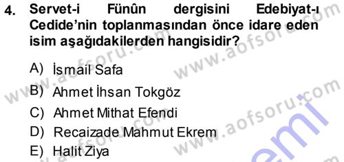 2. Abdülhamit Dönemi Türk Edebiyatı Dersi 2013 - 2014 Yılı (Vize) Ara Sınav Soruları 4. Soru