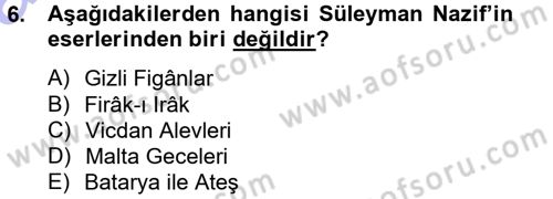 2. Abdülhamit Dönemi Türk Edebiyatı Dersi 2013 - 2014 Yılı (Vize) Ara Sınav Soruları 6. Soru