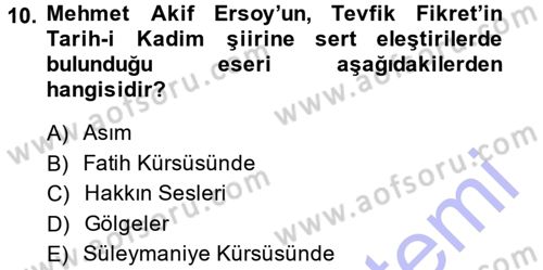 2. Abdülhamit Dönemi Türk Edebiyatı Dersi 2014 - 2015 Yılı (Vize) Ara Sınavı 10. Soru