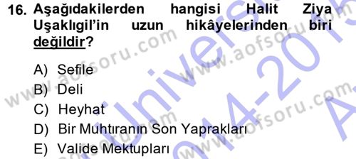 2. Abdülhamit Dönemi Türk Edebiyatı Dersi 2014 - 2015 Yılı (Vize) Ara Sınavı 16. Soru