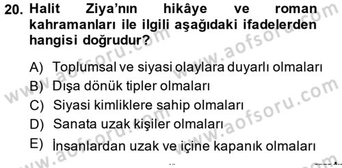 2. Abdülhamit Dönemi Türk Edebiyatı Dersi 2014 - 2015 Yılı (Vize) Ara Sınavı 20. Soru