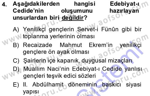 2. Abdülhamit Dönemi Türk Edebiyatı Dersi 2014 - 2015 Yılı (Vize) Ara Sınavı 4. Soru