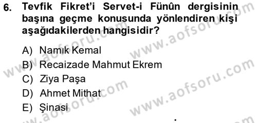 2. Abdülhamit Dönemi Türk Edebiyatı Dersi 2014 - 2015 Yılı (Vize) Ara Sınavı 6. Soru