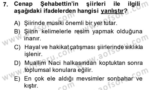 2. Abdülhamit Dönemi Türk Edebiyatı Dersi 2014 - 2015 Yılı (Vize) Ara Sınavı 7. Soru