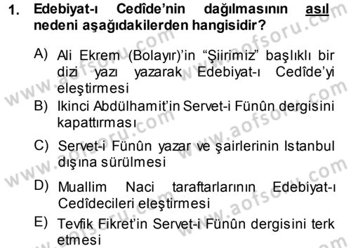 2. Abdülhamit Dönemi Türk Edebiyatı Dersi 2014 - 2015 Yılı (Final) Dönem Sonu Sınav Soruları 1. Soru