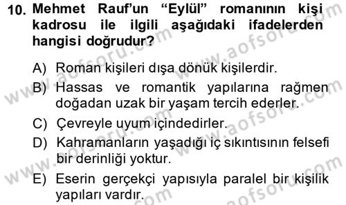 2. Abdülhamit Dönemi Türk Edebiyatı Dersi 2014 - 2015 Yılı (Final) Dönem Sonu Sınavı 10. Soru