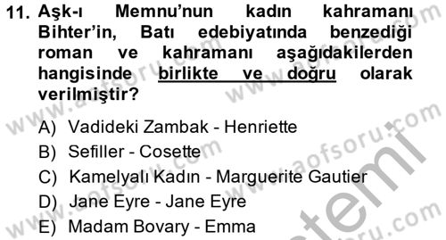 2. Abdülhamit Dönemi Türk Edebiyatı Dersi 2014 - 2015 Yılı (Final) Dönem Sonu Sınavı 11. Soru