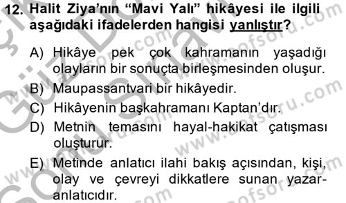 2. Abdülhamit Dönemi Türk Edebiyatı Dersi 2014 - 2015 Yılı (Final) Dönem Sonu Sınav Soruları 12. Soru