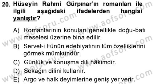 2. Abdülhamit Dönemi Türk Edebiyatı Dersi 2014 - 2015 Yılı (Final) Dönem Sonu Sınav Soruları 20. Soru