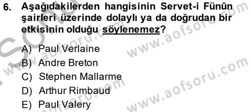 2. Abdülhamit Dönemi Türk Edebiyatı Dersi 2014 - 2015 Yılı (Final) Dönem Sonu Sınav Soruları 6. Soru