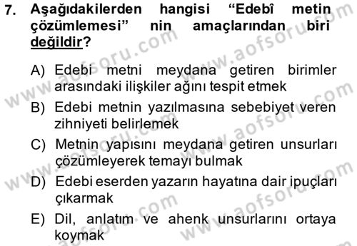 2. Abdülhamit Dönemi Türk Edebiyatı Dersi 2014 - 2015 Yılı (Final) Dönem Sonu Sınav Soruları 7. Soru
