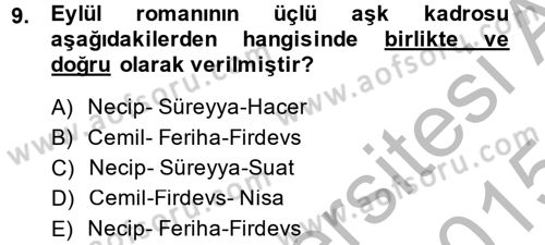 2. Abdülhamit Dönemi Türk Edebiyatı Dersi 2014 - 2015 Yılı (Final) Dönem Sonu Sınav Soruları 9. Soru