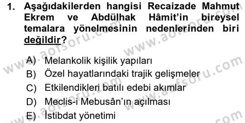2. Abdülhamit Dönemi Türk Edebiyatı Dersi 2015 - 2016 Yılı (Vize) Ara Sınav Soruları 1. Soru