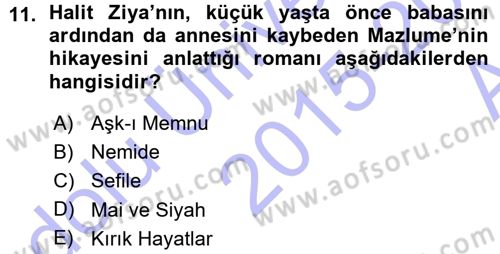 2. Abdülhamit Dönemi Türk Edebiyatı Dersi 2015 - 2016 Yılı (Vize) Ara Sınavı 11. Soru