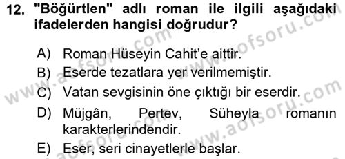 2. Abdülhamit Dönemi Türk Edebiyatı Dersi 2015 - 2016 Yılı (Vize) Ara Sınav Soruları 12. Soru