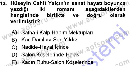 2. Abdülhamit Dönemi Türk Edebiyatı Dersi 2015 - 2016 Yılı (Vize) Ara Sınav Soruları 13. Soru