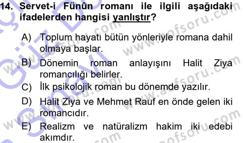 2. Abdülhamit Dönemi Türk Edebiyatı Dersi 2015 - 2016 Yılı (Vize) Ara Sınav Soruları 14. Soru