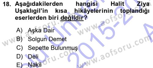 2. Abdülhamit Dönemi Türk Edebiyatı Dersi 2015 - 2016 Yılı (Vize) Ara Sınav Soruları 18. Soru