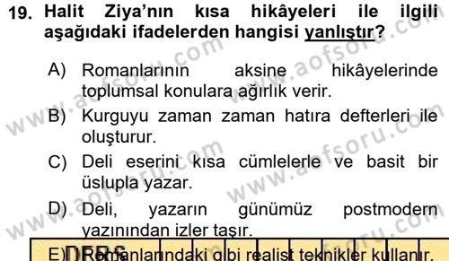 2. Abdülhamit Dönemi Türk Edebiyatı Dersi 2015 - 2016 Yılı (Vize) Ara Sınav Soruları 19. Soru