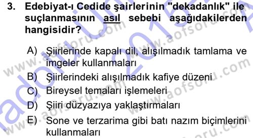 2. Abdülhamit Dönemi Türk Edebiyatı Dersi 2015 - 2016 Yılı (Vize) Ara Sınavı 3. Soru