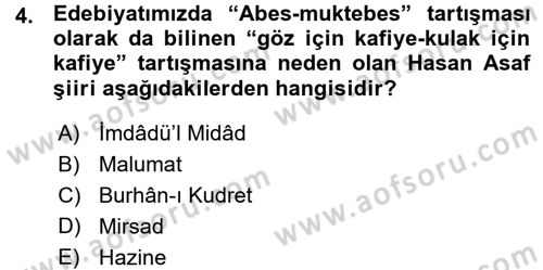 2. Abdülhamit Dönemi Türk Edebiyatı Dersi 2015 - 2016 Yılı (Vize) Ara Sınav Soruları 4. Soru
