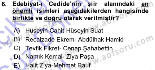 2. Abdülhamit Dönemi Türk Edebiyatı Dersi 2015 - 2016 Yılı (Vize) Ara Sınav Soruları 6. Soru