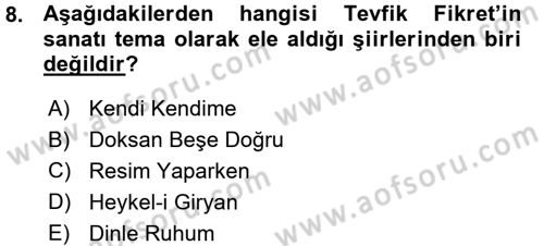 2. Abdülhamit Dönemi Türk Edebiyatı Dersi 2015 - 2016 Yılı (Vize) Ara Sınav Soruları 8. Soru