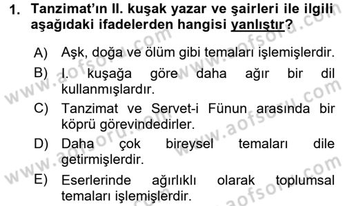 2. Abdülhamit Dönemi Türk Edebiyatı Dersi 2015 - 2016 Yılı (Final) Dönem Sonu Sınav Soruları 1. Soru