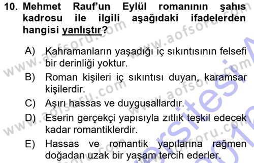 2. Abdülhamit Dönemi Türk Edebiyatı Dersi 2015 - 2016 Yılı (Final) Dönem Sonu Sınav Soruları 10. Soru
